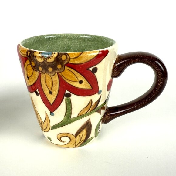 Pier 1 Imports Carynthum Hand-Painted Earthenware Set 2 Mugs Floral Coffee Tea - Picture 3 of 6